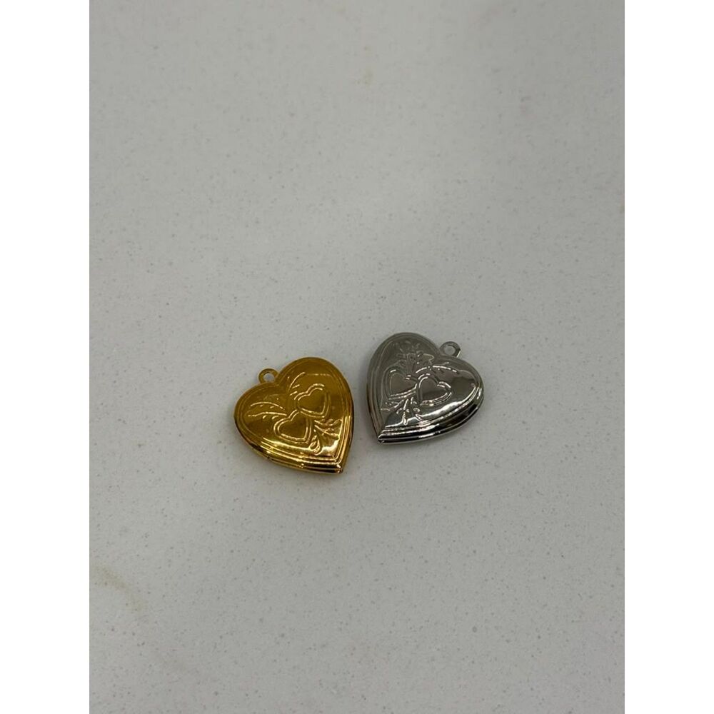 Vintage Heart Locket Charms Goldtone & Silvertone Set of 2